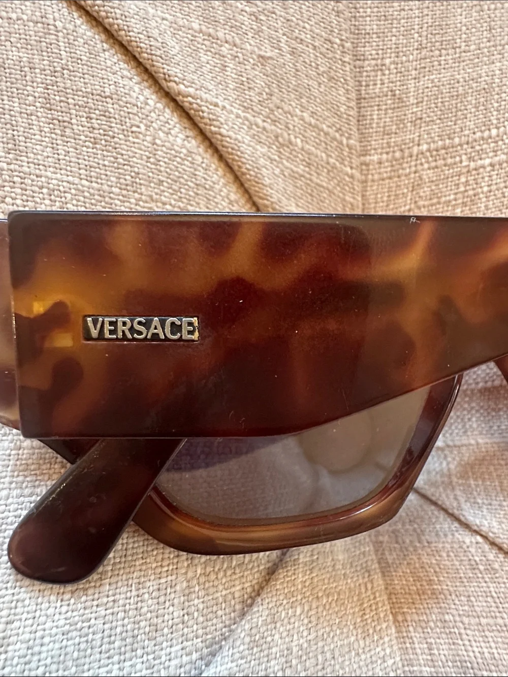 Vintage 90s Gianni Versace Tortoiseshell Rectangular Sunglasses with Dark Lenses
